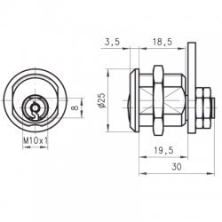 Dom 22501B1 19.5mm Nut Fix Master Keyed Camlock