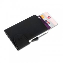 Secure Black Leather RFID Flip Up Wallet