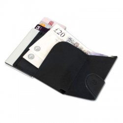 Secure Black Leather RFID Flip Up Wallet
