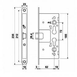 Asec Garage Double Euro Latch Centre Case