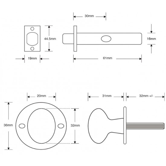 Mortice Door Bolt and Turn Knob Pair