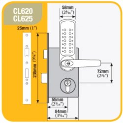 Codelocks CL600 Digital Lock With Mortice Lock & Cylinder