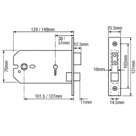 Union 2077 3 Lever Horizontal Mortice Lock