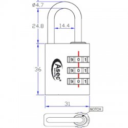 Asec Coloured Aluminium Open Shackle Combination Padlock