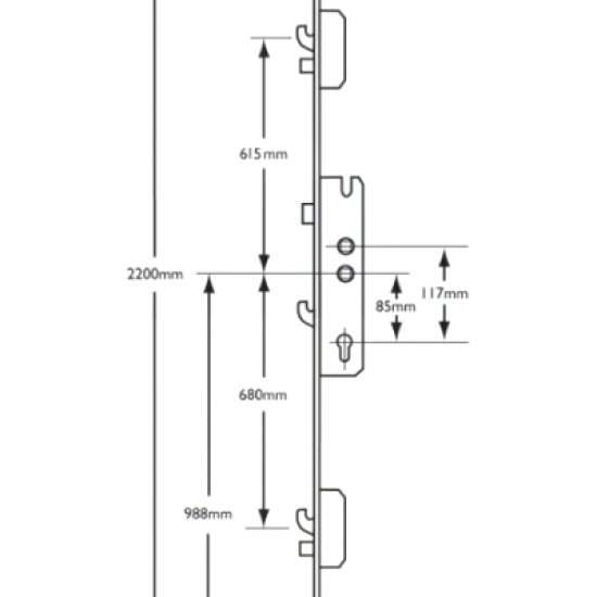 Millenco Latch Hookbolt Twin Spindle 2 Hook 2 Dead Bolt