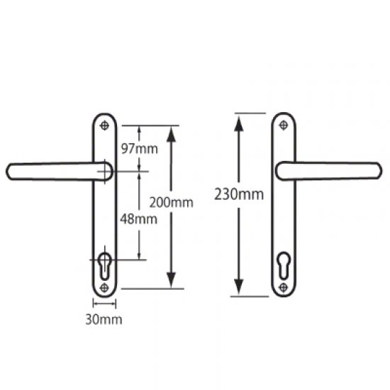 48mm Lever Lever UPVC Furniture 230mm Backplate