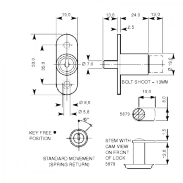 Lowe and Fletcher 5862 Sliding Door Lock